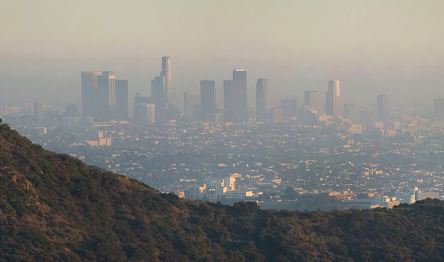 Air pollution envelopes downtown Los Angeles.