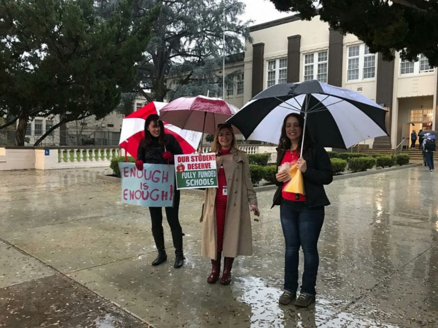 Van Nuys' teachers picket in front of the school the first day of the strike, January 14. 