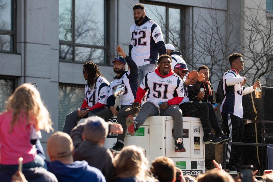 The Patriots celebrating their victory. 