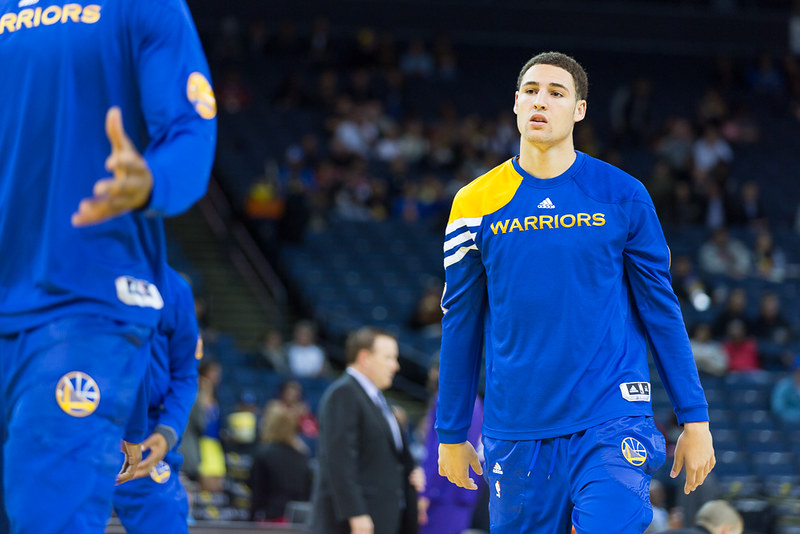 Thompson warming up as the Warriors got ready to take on the Suns on Oct. 23, 2012.