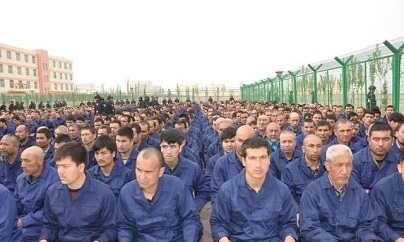 Muslim detainees in a Chinese re-education camp in 2017. 