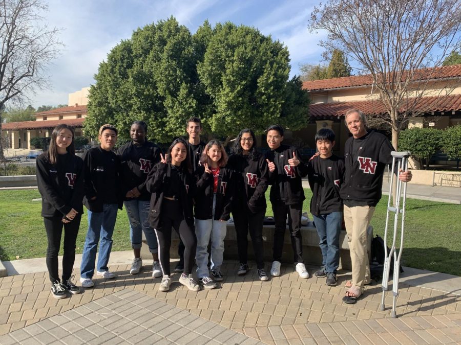 (L to R) Kathy Duong, Andy Joachin, Ayisha Harris, Tracy Del Castillo, Giovanni Grajeda, Alesya Sumantri, Shreya Nair, Mhar Tenorio, Matthew Kawashiri and Coach Jonathan Mitchell.