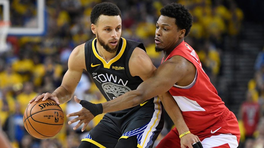 Stephen Curry (left) matched up against Kyle Lowry (right), in a game from last years finals.