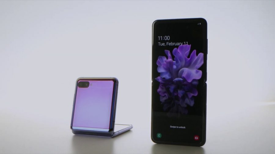 The radical new phone’s screen can fold in half and function as a camera stand.