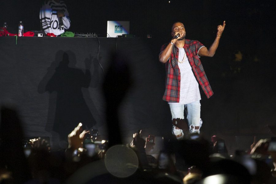 Kanye West performing the song New Slaves at the second annual Odd Future Carnival on November 9, 2013 in Los Angeles, California.