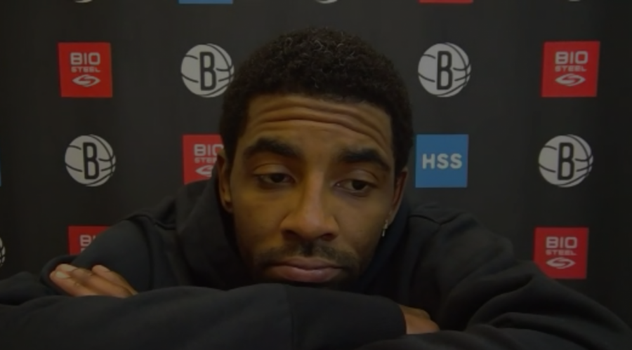 A screenshot from Kyrie's most recent interview with the media.