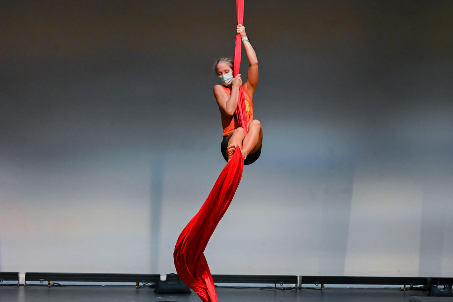 Hanging on: Reesa Partida puts her aerial skills on display