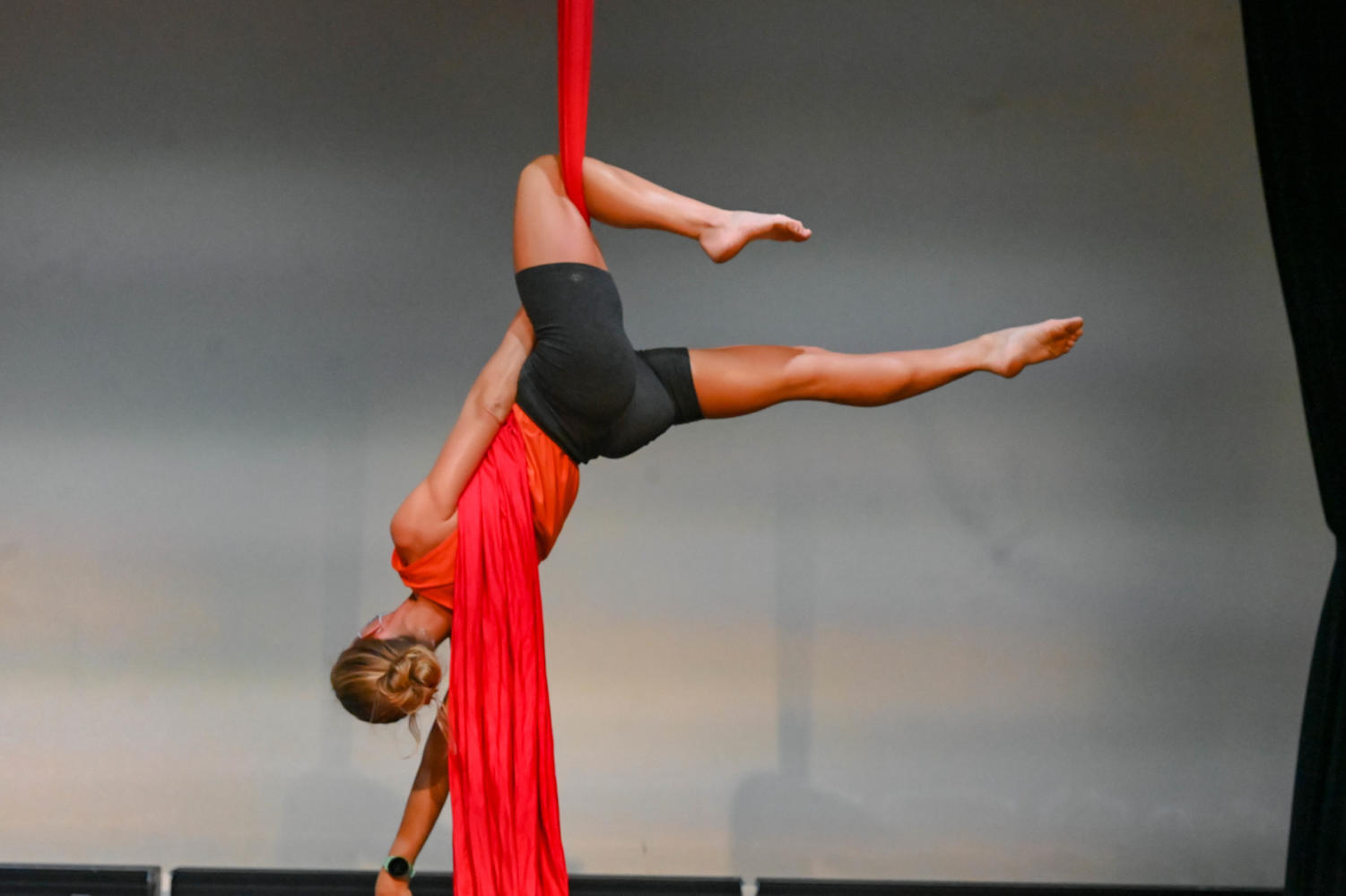 Hanging on: Reesa Partida puts her aerial skills on display