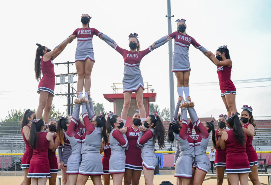 The Junior Varsity Cheer Team makes an appearance to cheer on freshmen during Freshman Funday on Friday, Nov. 19.
