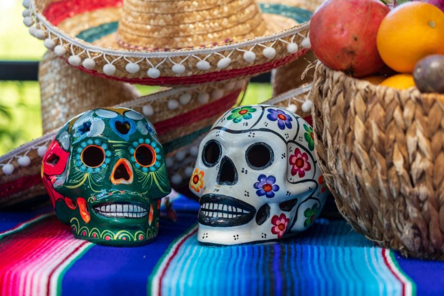 Two decorated skulls to celebrate the Day Of The Dead.