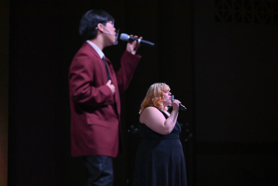 Singers Max Song and Maya Diaz duet “Santa Can’t You Hear Me,” as the first vocal performers of the night. 
