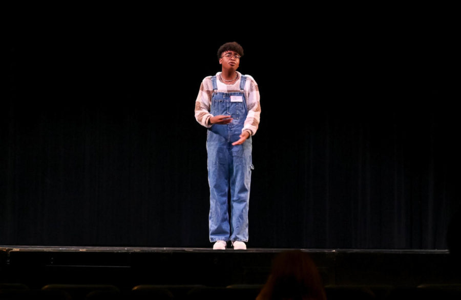 Freshman Xavier Martin-Porter sings “Worse things I could do” from “Grease” while dressed in comfortable overalls. 

