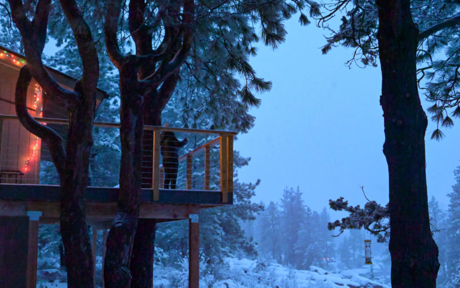 A little hideaway in Bend, Oregon is engulfed in snow.
