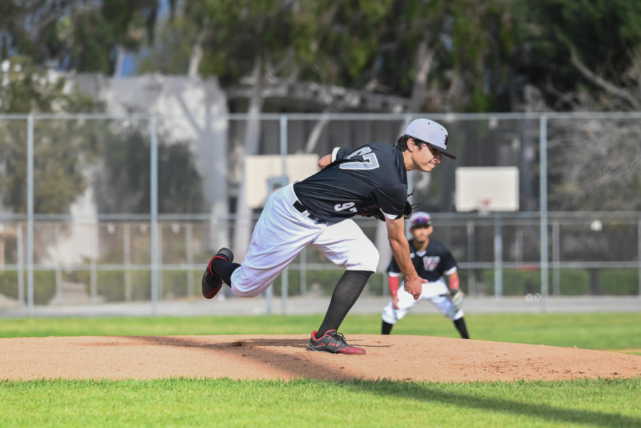 Starter pitcher Adan Vega kicked off the game against the Arleta Mustangs on March 4. 