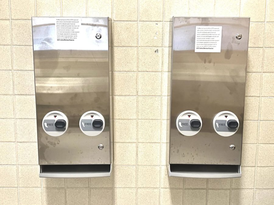 The+school+recently+installed+menstrual+product+dispensers+in+many+of+the+girls%E2%80%99+bathrooms.+However+many+notice+that+these+dispensers+are+always+empty%2C+it+is+still+a+step+closer+to+free+menstrual+products+for+women.