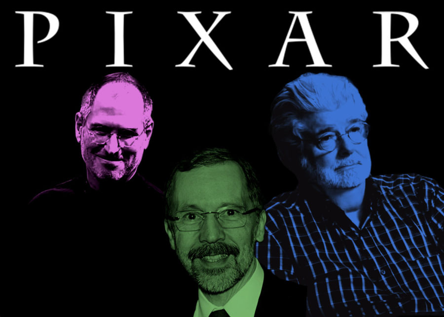 From left to right: Steve Jobs, co-founder of Apple and CEO of Pixar; Edwin Catmull, computer scientist and one of the original animators at Pixar; and George Lucas, creator of Star Wars and original owner of Pixar. All three played pivotal roles in the creation of the animation company and its most influential product, RenderMan.