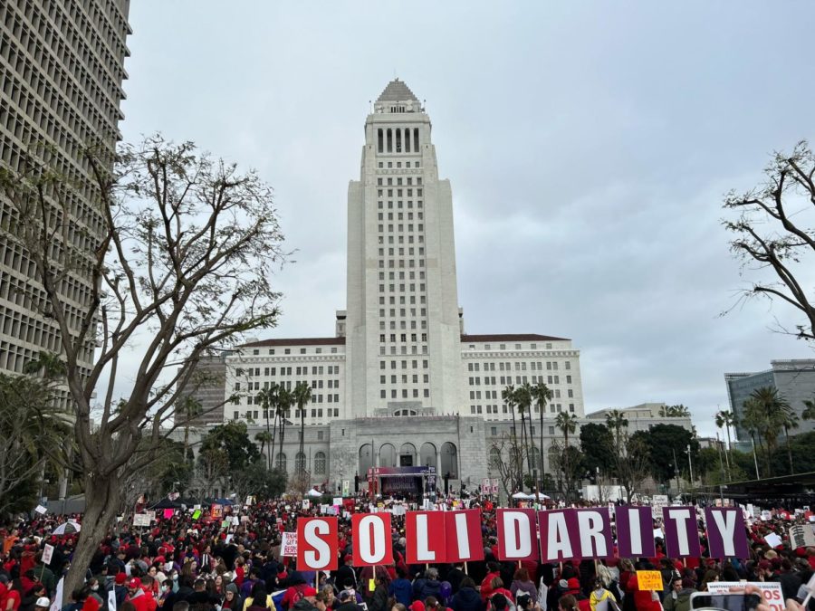 LAUSD unionized employees rallied for better wages on Wednesday, Mar. 15.