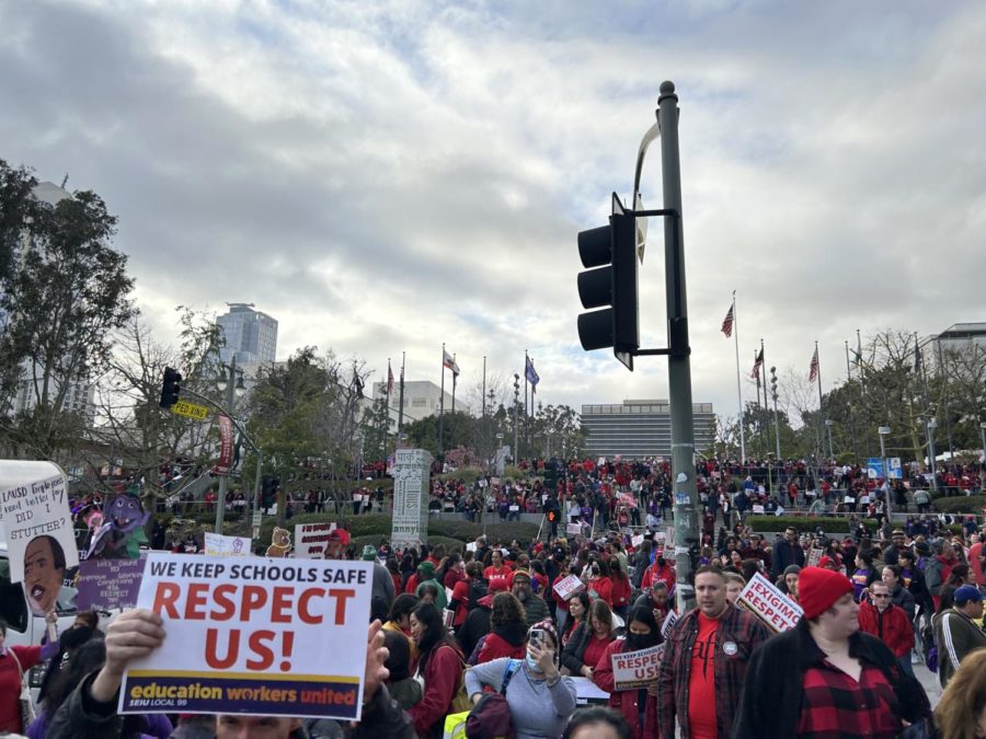 Teachers across Los Angeles rally to demand a significant increase in their pay.