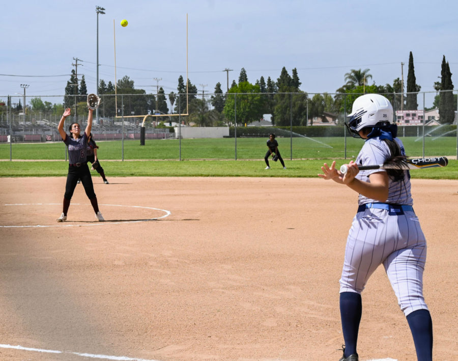 Gabriela Martinez, #6, gets ready to catch the pop fly from the other team’s hit. 