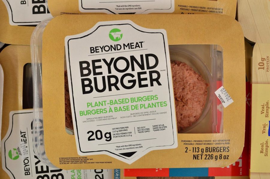 A beyond meat plant-based burger at a supermarket.