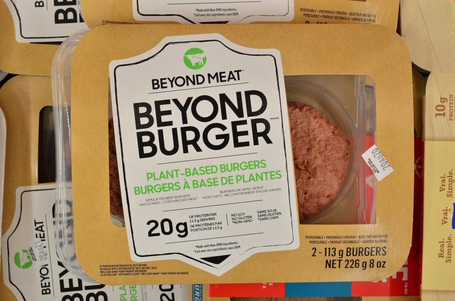 A+beyond+meat+plant-based+burger+at+a+supermarket.