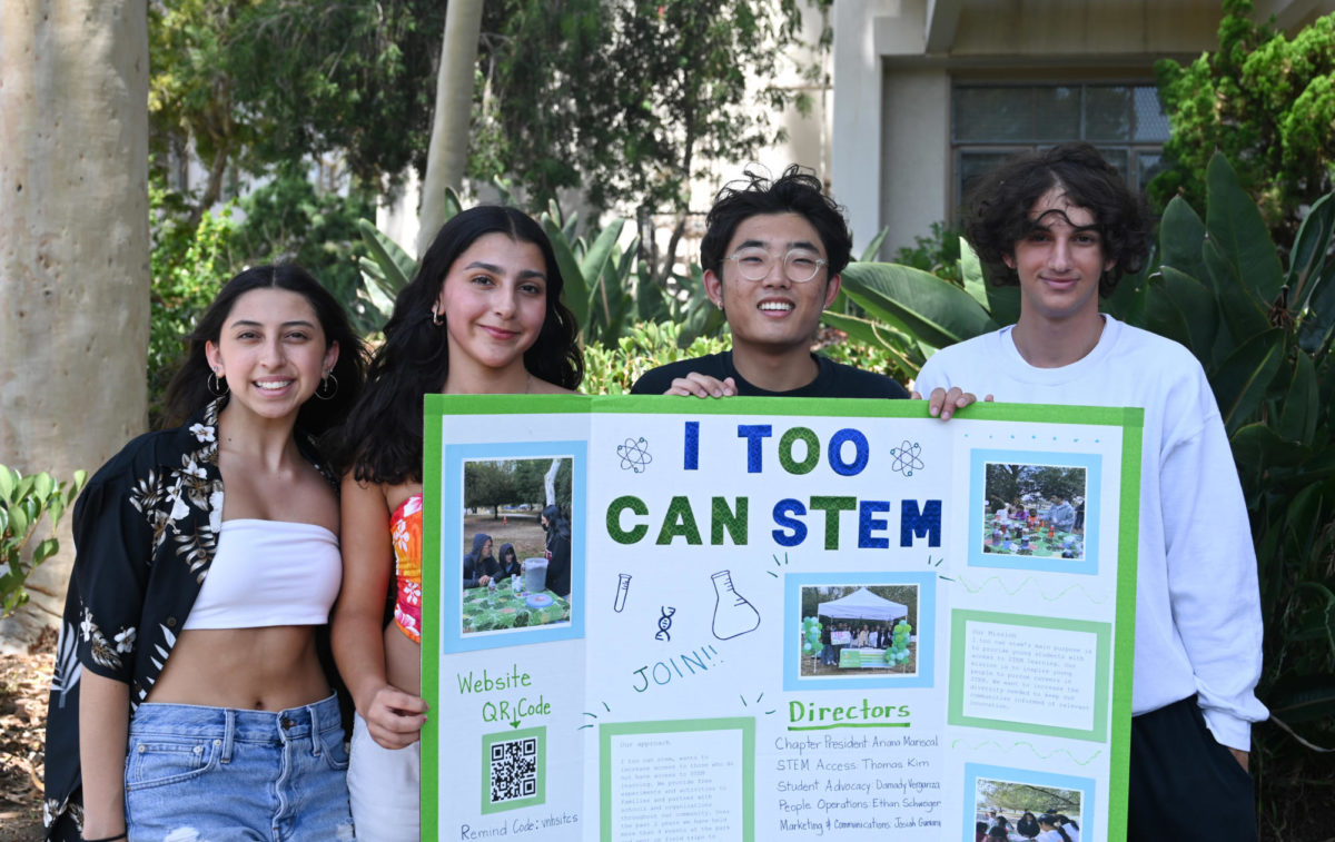 Club directors Damady V, Ariana M, Thomas Kim and Ethan S advocate for “I Too Can Stem.” 