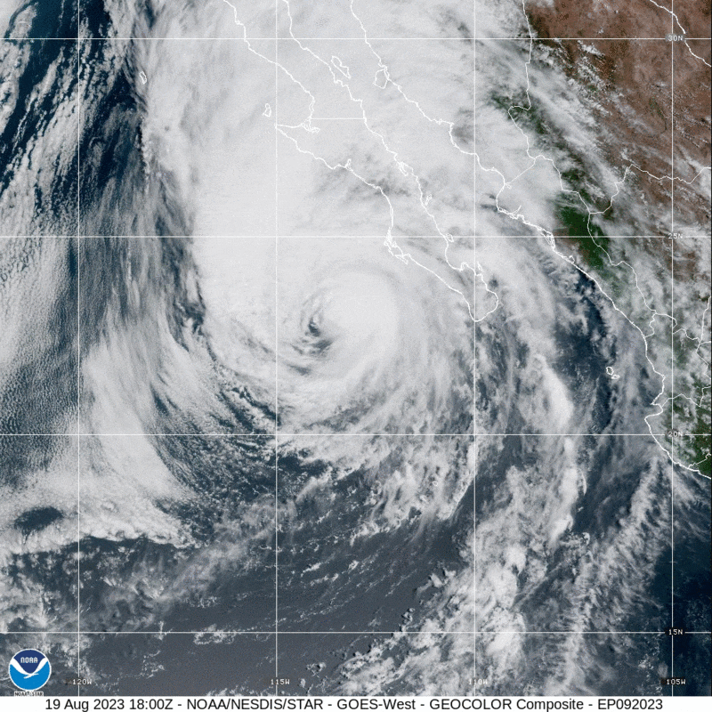 Hurricane Hilary is expected to make landfall on Sunday August 20. Here is a satellite image from the National Weather Service, showing the storm swirling off the coast of Baja California in the warm ocean water.