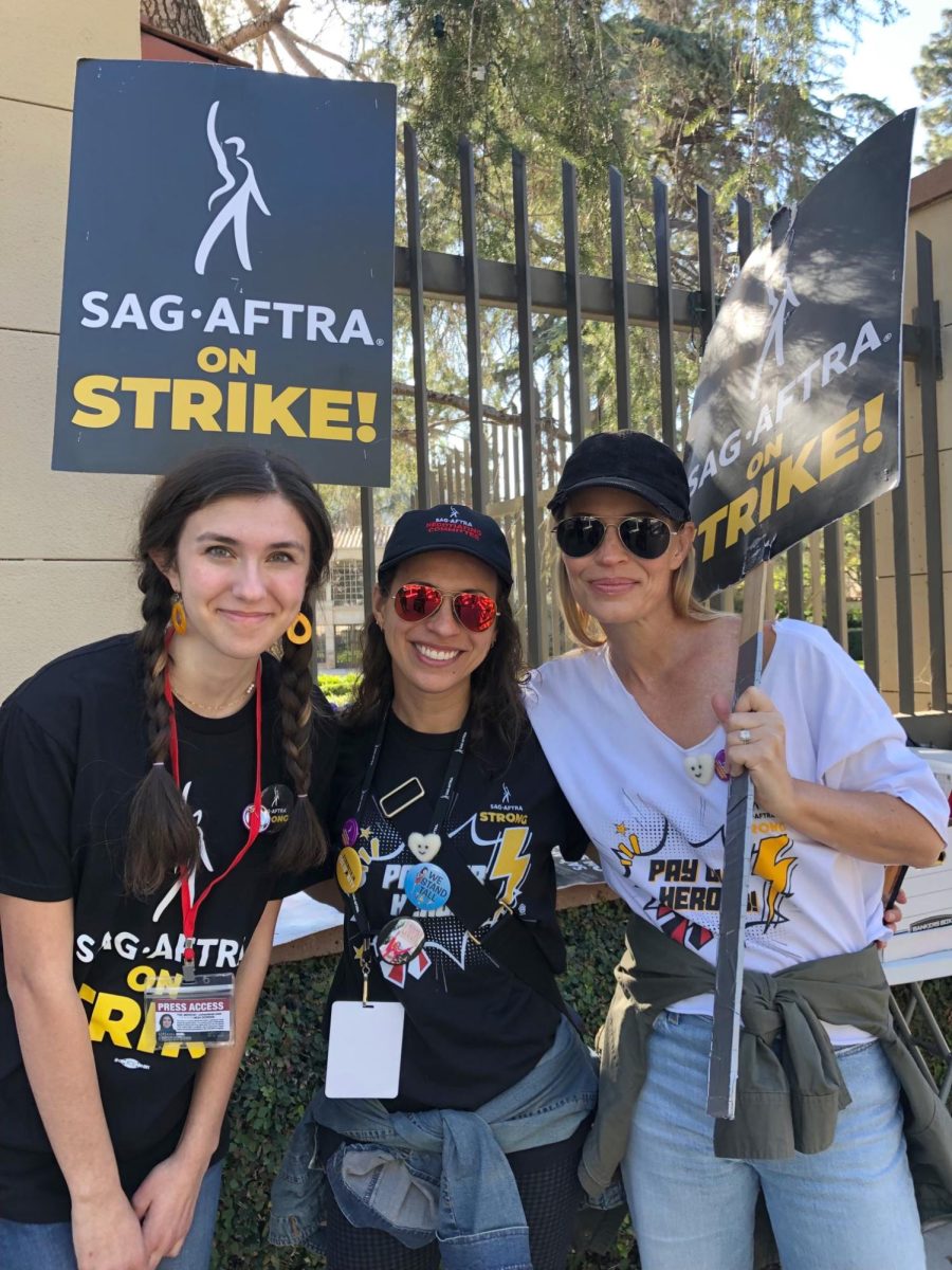 From L to R: SAG actress and Arts and Entertainmnet writer Adrianna Bean, SAG Actress and Negotiations Team member Natalia Castellanos and SAG actress Jeri Ryan on the picket line outside of the Warner Brothers Studio on Nov. 2.