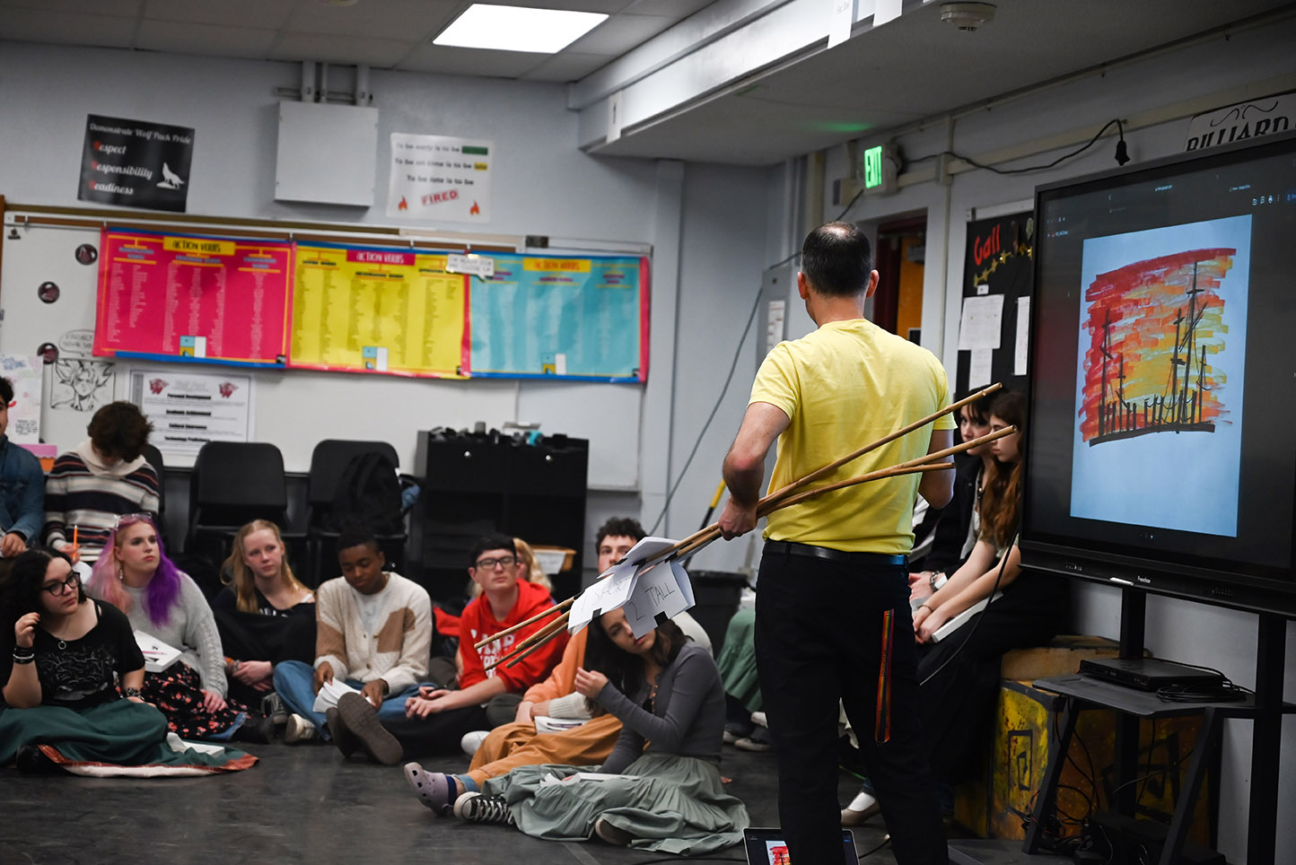 In this week of rehearsals for the spring musical “Sweeney Todd,” the cast was visited by a special guest before the staging of the show began.