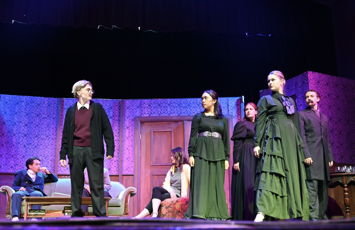 (From L to R) Sophomore Oliver Barrett, junior Brianne Tolentino, senior Sophia Hillstead, sophomore Amelia Probst and senior Julian Pankowski, pause, hitting one of their many tableaus.