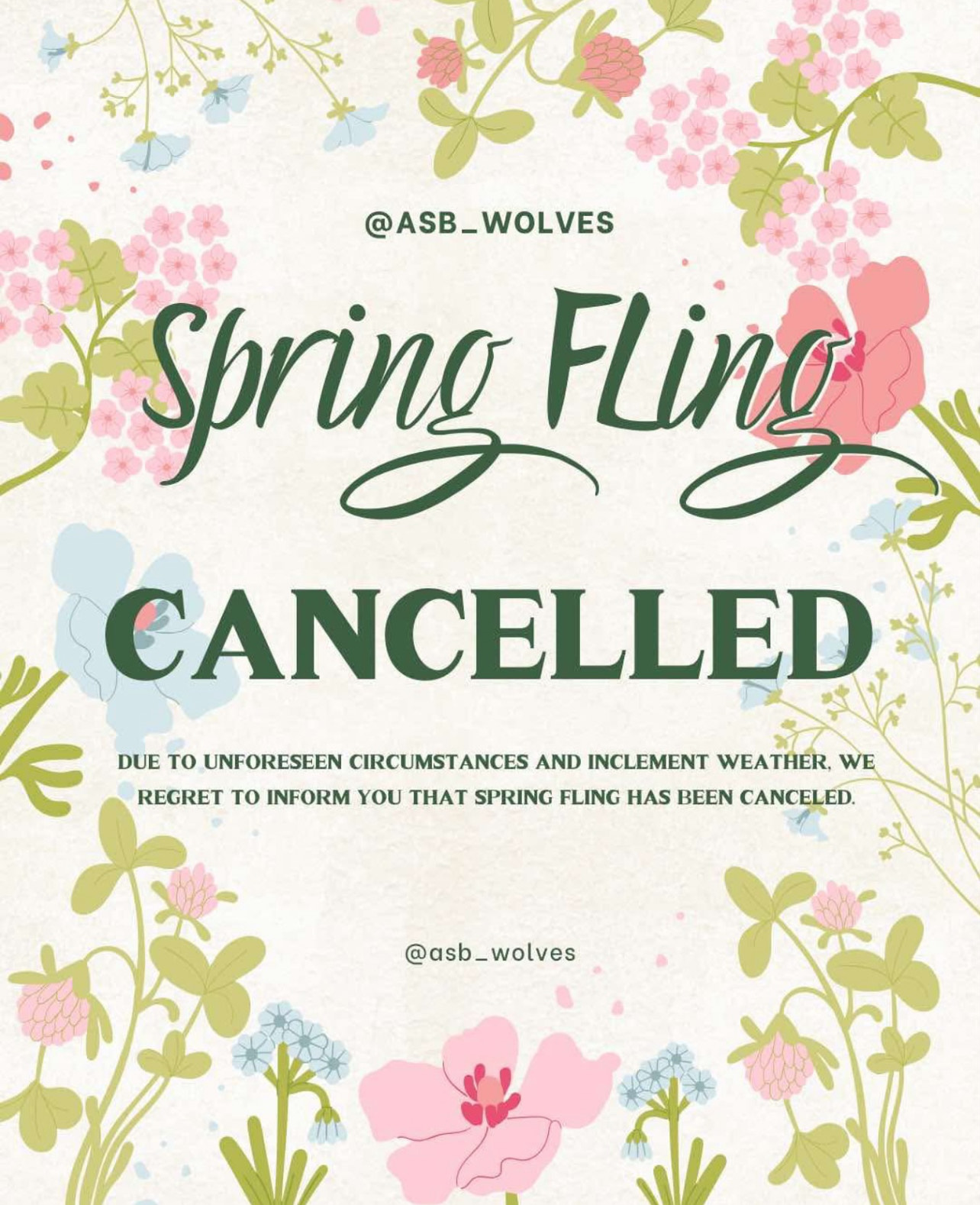 Spring Fling dance cancelled due to low ticket sales and rain