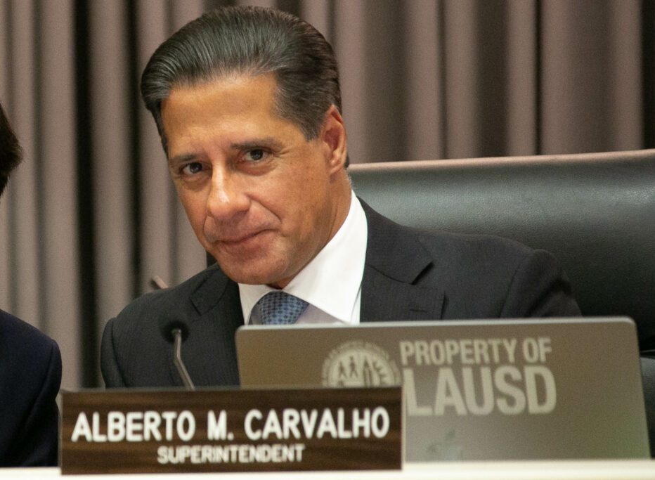 LAUSD Superintendent Albert Carvalho at the Aug. 30, 2022 school board meeting. Courtesy of | Julie Leopo from EdSource