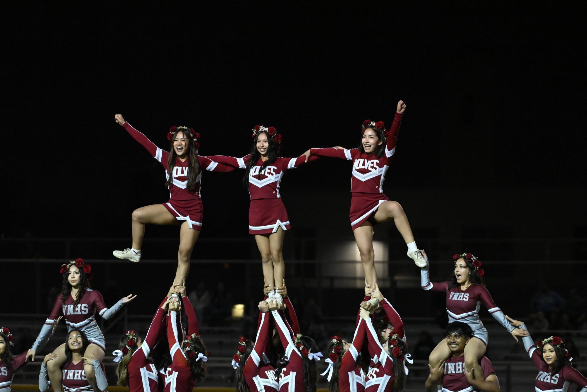 Van Nuys High School cheerleaders pose at the Homecoming game. VNHSMIRROR | MELOS SERA
