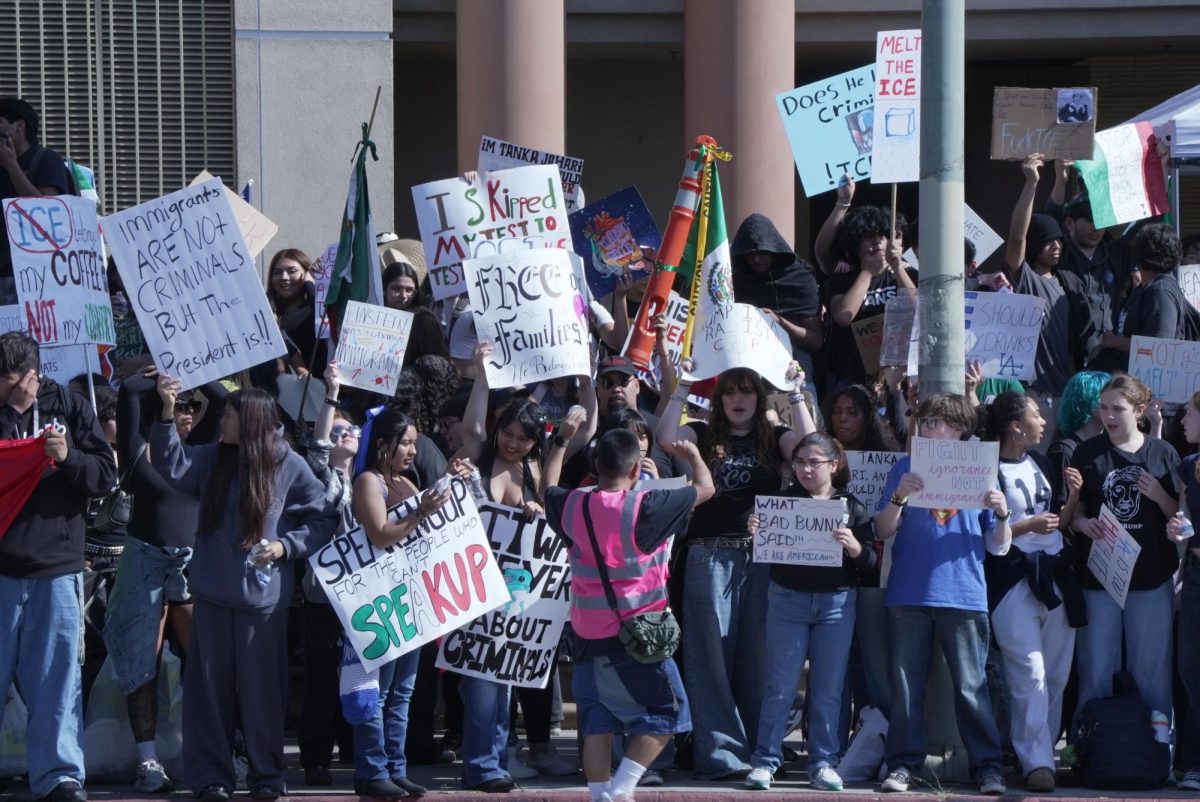  Everything, Everywhere  Students align on the side of the Van Nuys Courthouse during protest. 