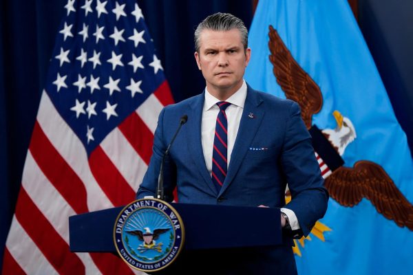 U.S. Secretary of Defense Pete Hegseth holds a briefing amid the U.S.-Israeli conflict with Iran, at the Pentagon in Washington, D.C., U.S., March 2, 2026. REUTERS/Elizabeth Frantz