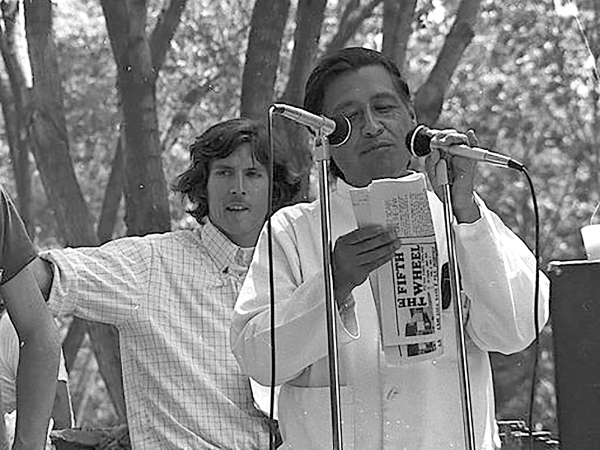 Farmworkers leader, Cesar Chavez, speaking at a United Farm Workers rally during Delano grape strike in June 1974.
CREATIVE COMMONS | JOEL LEVINE