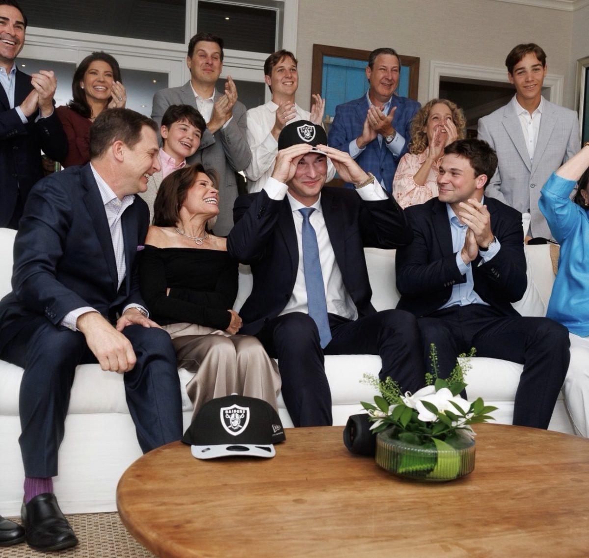 Fernando Mendoza celebrating with his family after the 2026 NFL draft 
INSTAGRAM | @ fernandomendoza